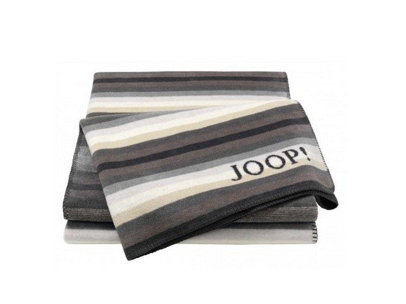 Плед Joop Stripes бежево-серый хлопковый