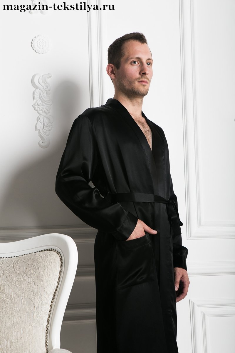 Фото: Халат мужской Luxe Dream Black шелковый черный в магазине-текстиля,ру