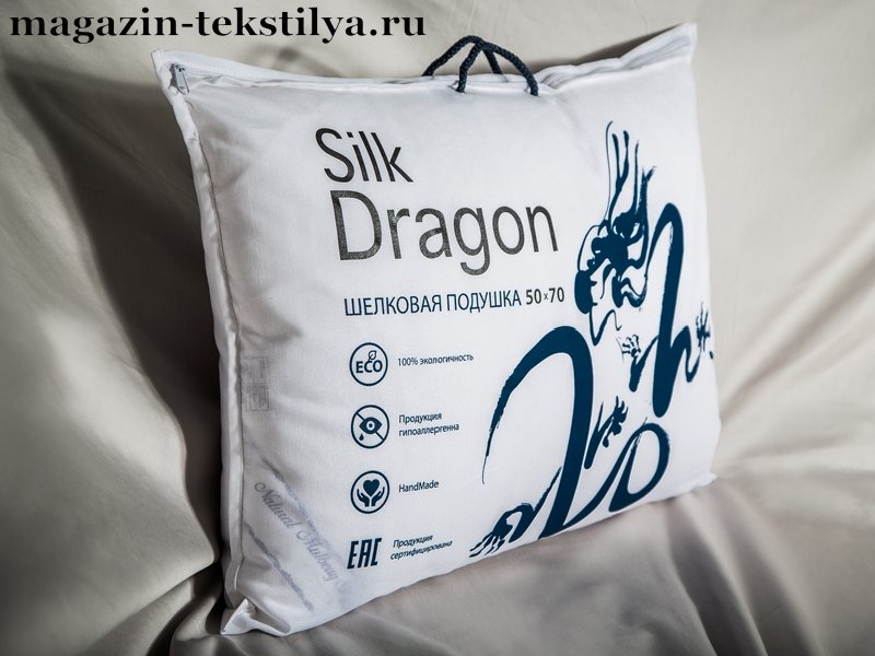Фото: Подушка Silk Dragon коллекции Elite шелк Mulberry в хлопке жаккарде средняя 