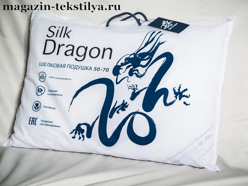 Фото: Подушка Silk Dragon Premium шелк Mulberry в хлопке высокая плюс 