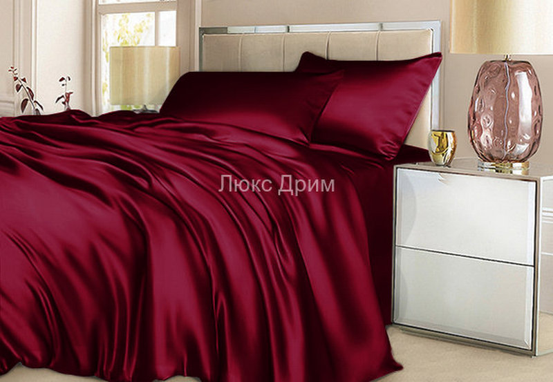 Постельное белье Luxe Dream Бордовый натуральный шелк сатин
