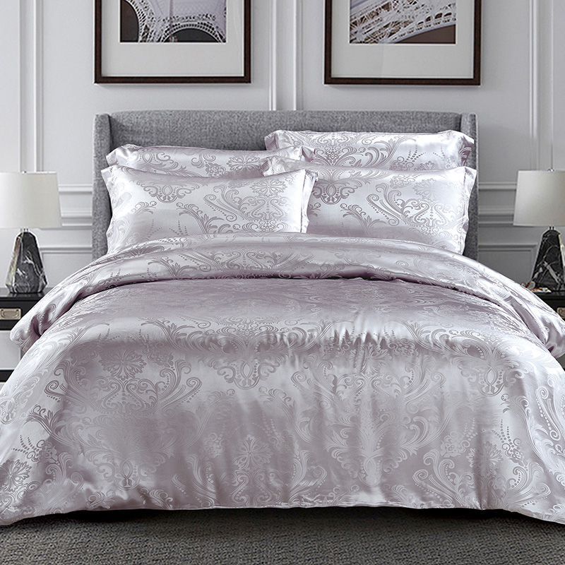 Постельное белье шелковое Luxe Dream Жофруа Лайт жаккард серебряно-пурпурный