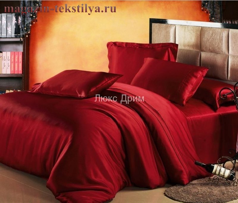 Постельное белье Luxe Dream Бордовый натуральный шелк сатин